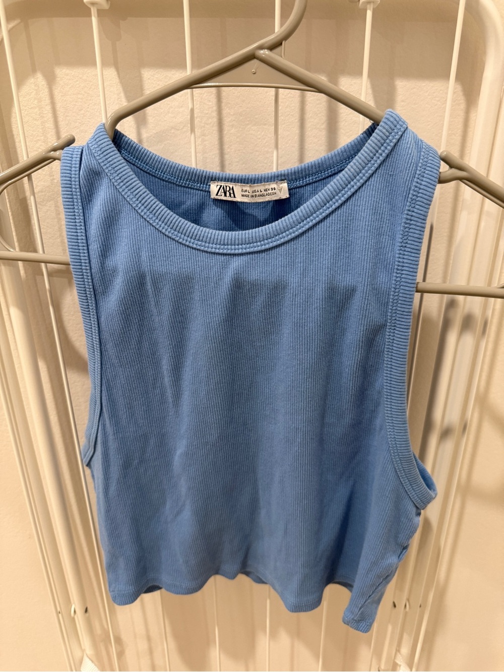 Zara Light Blue Ribbed Cropped Tank